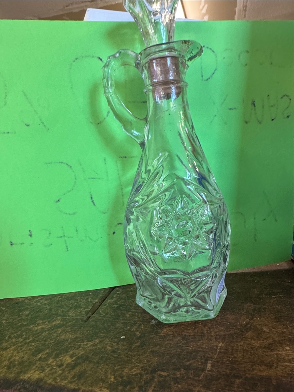 Clear Pressed Glass Cruet Decanter with Handle